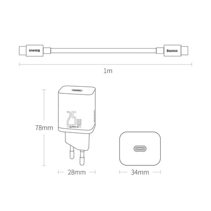 Carregador de rede Baseus Super Si USB-C com cabo USB-C, 25W, 3A, 1 x USB-C, preto TZCCCSUP-L01 