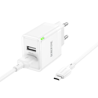 Carregador de rede com cabo microUSB Borofone BN15 Strong, 10,5 W, 2,1 A, 2 x USB-A, branco 