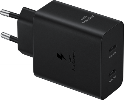 Carregador de rede Samsung com cabo USB-C, 50 W, 3 A, 2 x USB-C, preto EP-T5020XBEGEU