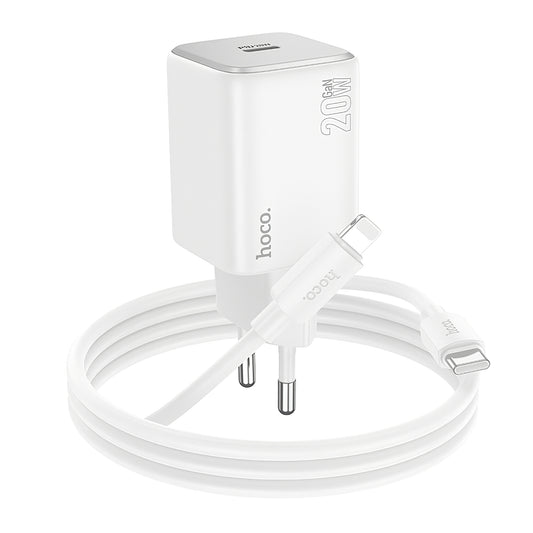 Carregador de Rede com Cabo Lightning HOCO N40, 20W, 3A, 1 x USB-C, Branco