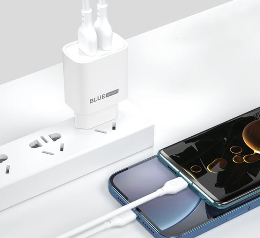 Carregador de rede com cabo USB-C Blue Power BPCE12C BPCE12C, 20W, 3A, 1 x USB-A - 1 x USB-C, branco