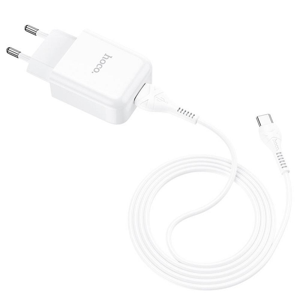 Carregador de rede com cabo USB-C HOCO N2, 10 W, 2,1 A, 1 x USB-A, branco 