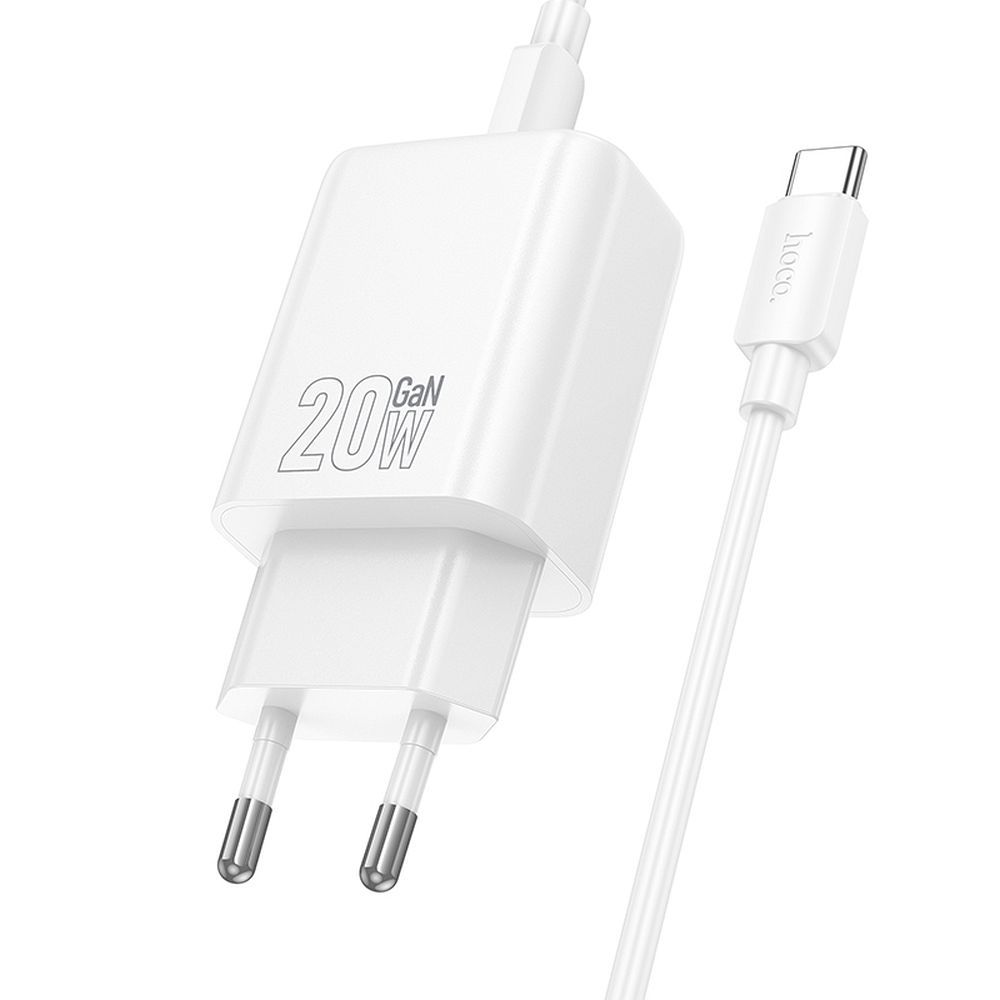 Carregador de Rede com Cabo USB-C HOCO N60, 20W, 3A, 1 x USB-C, Branco