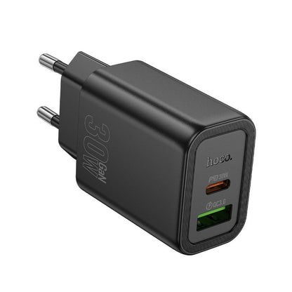 Carregador de Rede HOCO N63, 30W, 3A, 1 x USB-A - 1 x USB-C, Preto