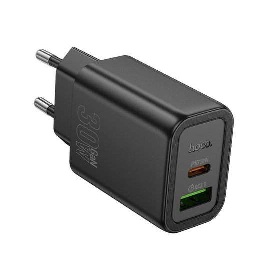 Carregador de Rede HOCO N63, 30W, 3A, 1 x USB-A - 1 x USB-C, Preto