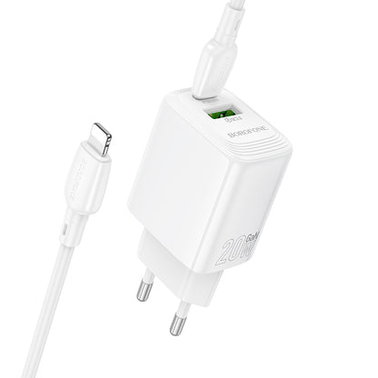 Carregador de Rede com Cabo Lightning Borofone BN27 Fuente, 20W, 3A, 1 x USB-A - 1 x USB-C, Branco