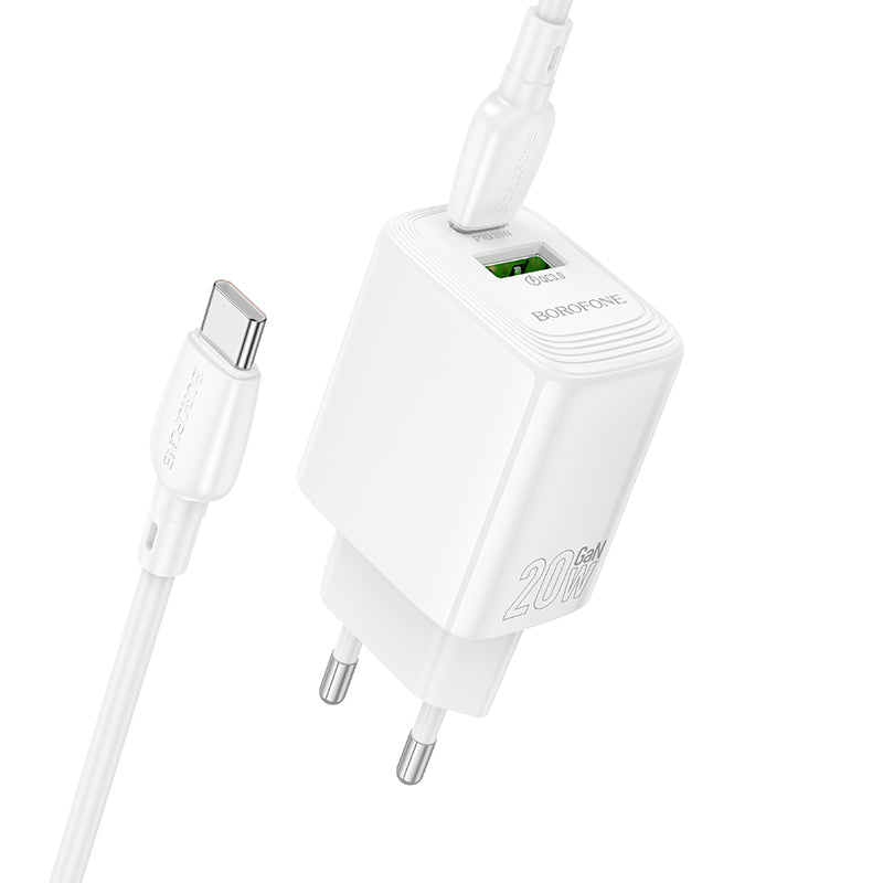 Carregador de Rede com Cabo USB-C Borofone BN27 Fuente, 20W, 3A, 1 x USB-A - 1 x USB-C, Branco