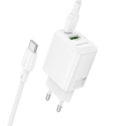 Carregador de Rede com Cabo USB-C Borofone BN27 Fuente, 20W, 3A, 1 x USB-A - 1 x USB-C, Branco