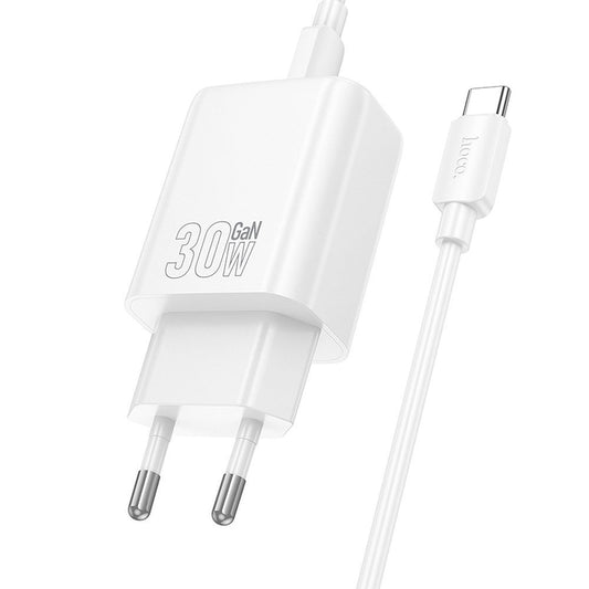 Carregador de Rede com Cabo USB-C HOCO N62, 30W, 3A, 1 x USB-C, Branco