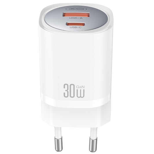 Carregador de Rede com Cabo USB-C XO Design CE21, 30W, 3A, 1 x USB-A - 1 x USB-C, Branco