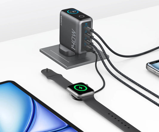 Carregador de Rede com Cabo USB-C Anker Zolo, 140W, 5A, 1 x USB-A - 3 x USB-C, Preto B2697GZ1