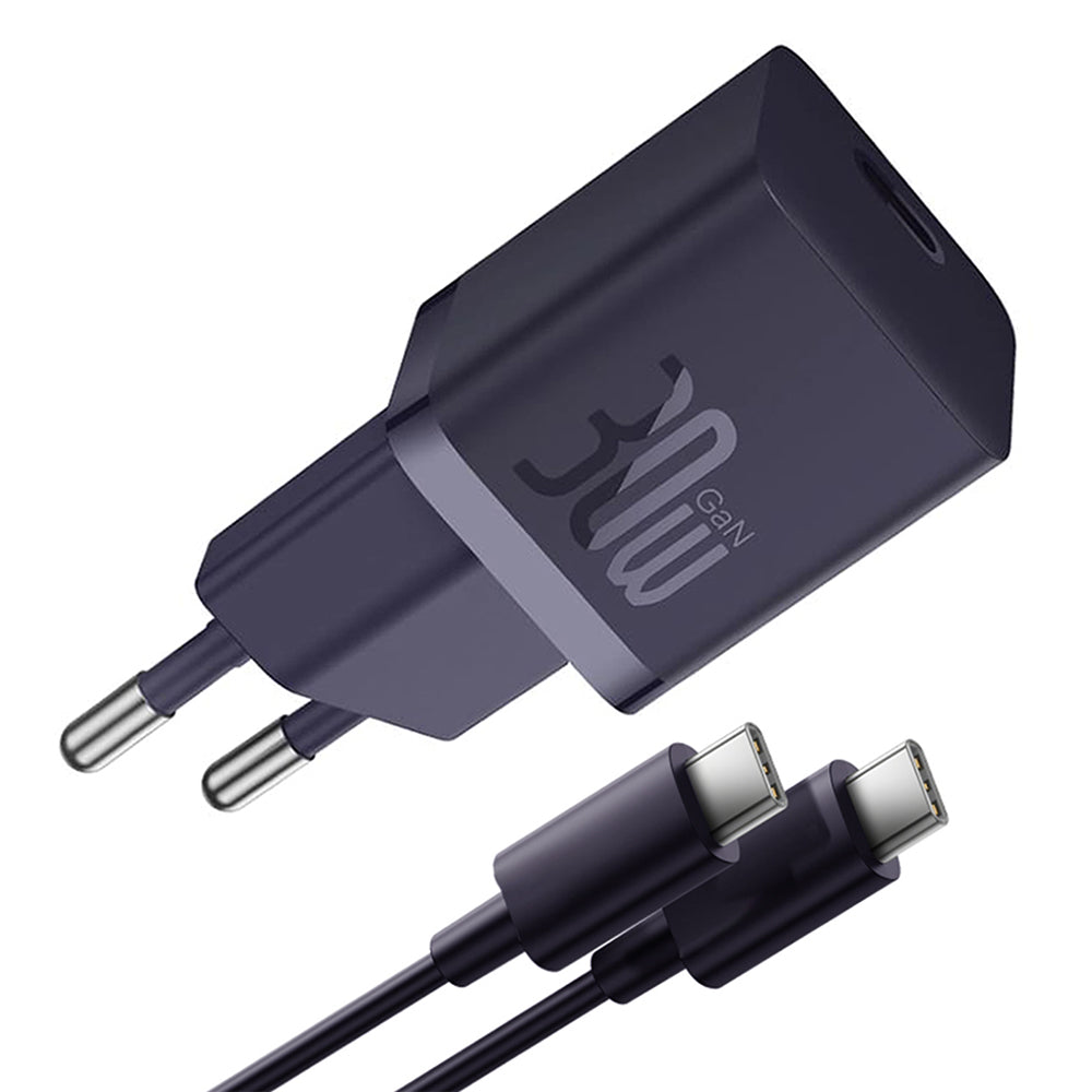 Carregador de Rede com Cabo USB-C Baseus GaN Mini 1C, 30W, 3A, 1 x USB-C, Roxo P10110902523-00