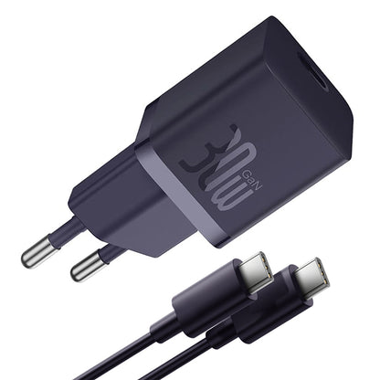 Carregador de Rede com Cabo USB-C Baseus GaN Mini 1C, 30W, 3A, 1 x USB-C, Roxo P10110902523-00