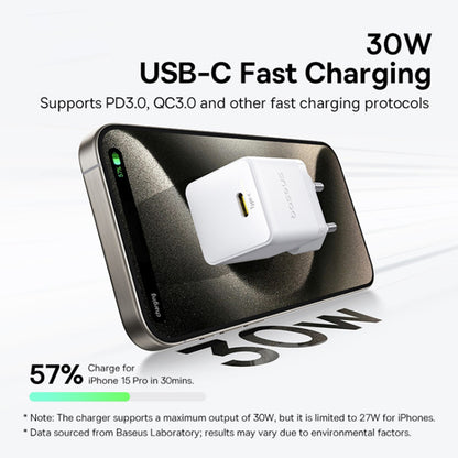 Carregador de Rede com Cabo USB-C Baseus Palm, 30W, 3A, 1 x USB-C, Branco P10111605213-01
