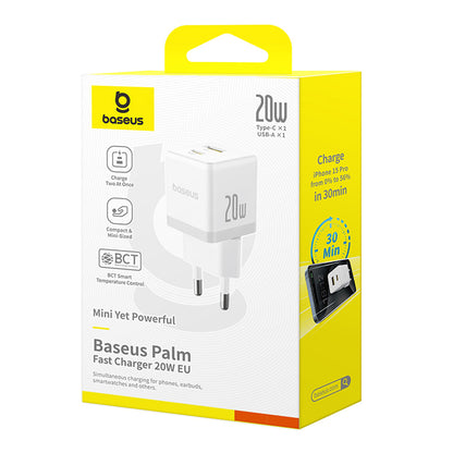 Carregador de Rede com Cabo USB-C Baseus Palm, 20W, 3A, 1 x USB-A - 1 x USB-C, Branco P10111608213-01
