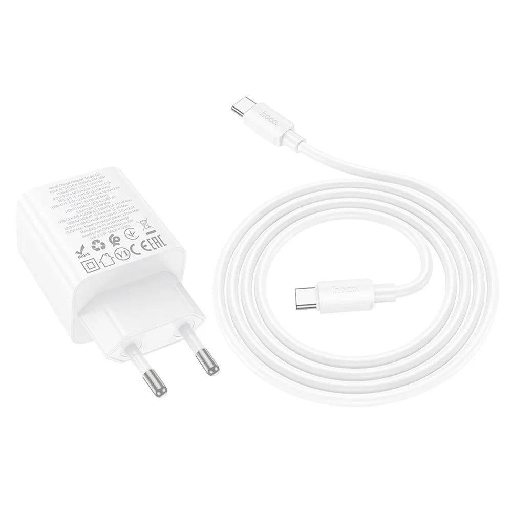 Carregador de Rede com Cabo USB-C HOCO N55, 20W, 3A, 2 x USB-A - 2 x USB-C, Branco