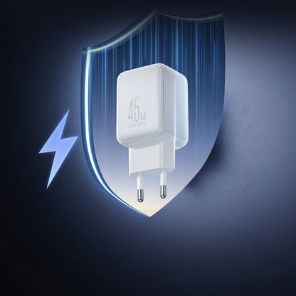 Carregador de Rede com Cabo USB-C Joyroom JR-TCL05, 45W, 3A, 2 x USB-C, Branco