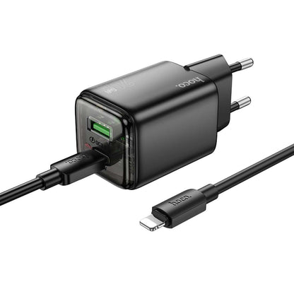 Carregador de Rede com Cabo Lightning HOCO N52, 20W, 3A, 1 x USB-A - 1 x USB-C, Preto