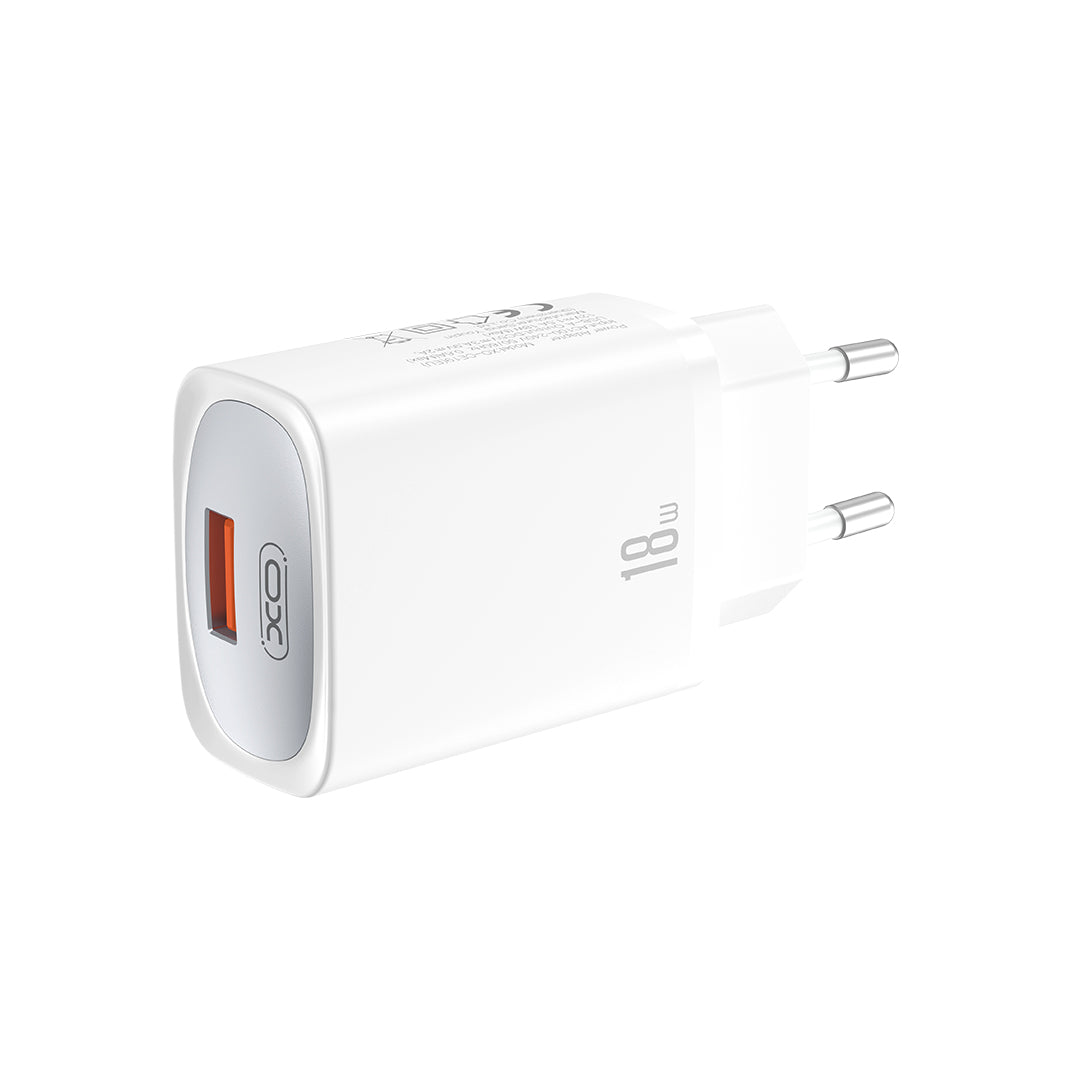 Carregador de Rede com Cabo USB-C XO Design CE19, 18W, 3A, 1 x USB-A, Branco