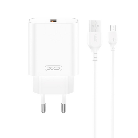Carregador de Rede com Cabo USB-C XO Design CE33, 18W, 3A, 1 x USB-A, Branco