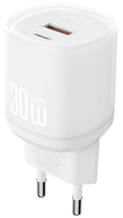 Carregador de Rede com Cabo Lightning XO Design L151, 30W, 3A, 1 x USB-A - 1 x USB-C, Branco