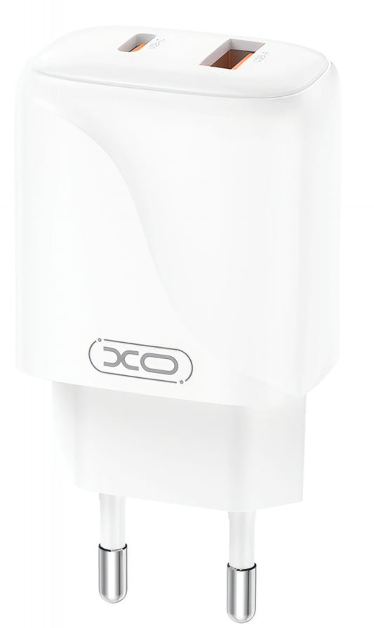 Carregador de Rede com Cabo USB-C XO Design L158, 20W, 3A, 1 x USB-A - 1 x USB-C, Branco