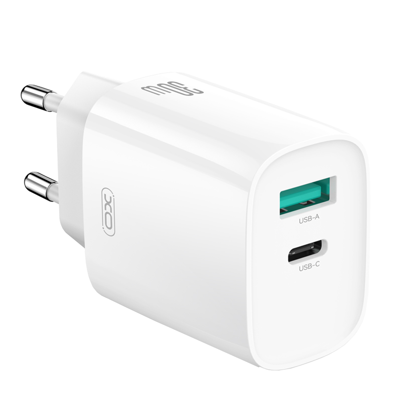 Carregador de Rede com Cabo Lightning XO Design CE30, 30W, 3A, 1 x USB-A - 1 x USB-C, Branco
