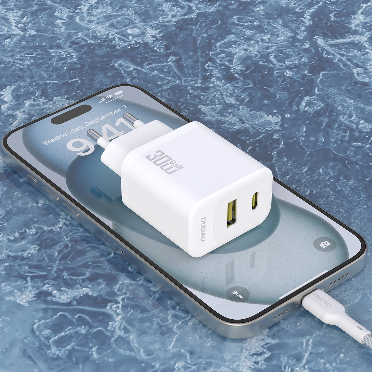 Carregador de Rede com Cabo USB-C Dudao A27TCEU, 30W, 1 x USB-A - 1 x USB-C, Branco