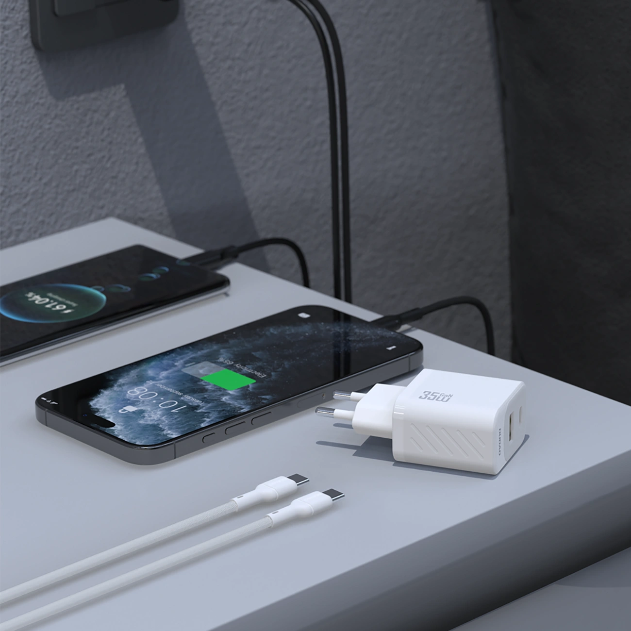 Carregador de Rede com Cabo USB-C Dudao A27Max, 35W, 1 x USB-A - 1 x USB-C, Branco