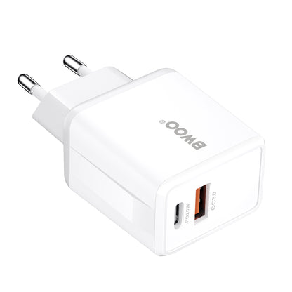 Carregador de Rede com Cabo USB-C BWOO CDA182, 38W, 3A, 1 x USB-A - 1 x USB-C, Branco