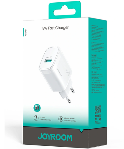Carregador de Rede com Cabo USB-C Joyroom JR-TF4, 18W, 3A, 1 x USB-A, Branco