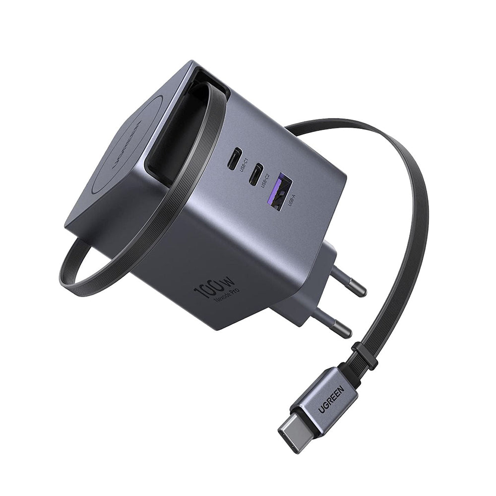 Carregador de Rede com Cabo USB-C UGREEN X616 (65828), 100W, 5A, 1 x USB-A - 3 x USB-C, Cinzento