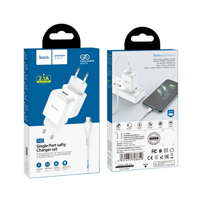 Carregador de Rede com Cabo microUSB HOCO N3, 18W, 3A, 1 x USB-A, Branco