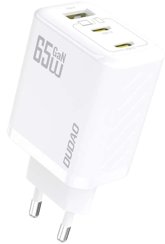 Carregador de Rede com Cabo USB-C Dudao A29C, 65W, 3,25A, 1 x USB-A - 2 x USB-C, Branco
