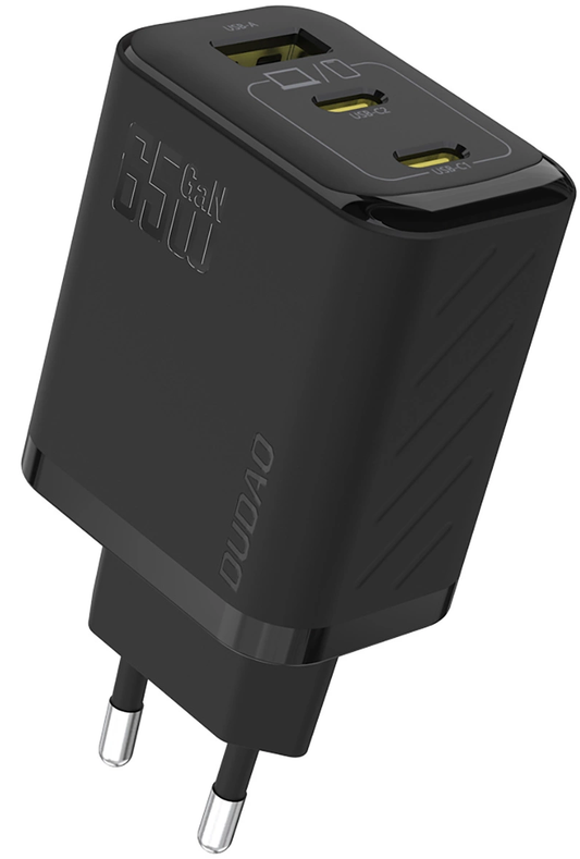Carregador de Rede com Cabo USB-C Dudao A29C, 65W, 3,25A, 1 x USB-A - 2 x USB-C, Preto