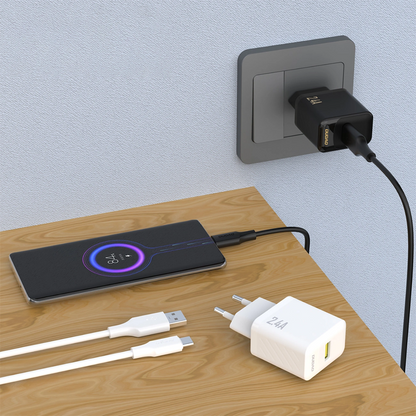 Carregador de Rede com Cabo USB-C Dudao A23TEU, 12W, 2.4A, 1 x USB-A, Branco