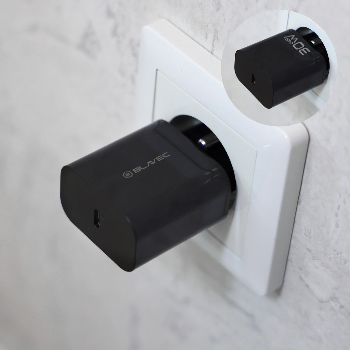 Blavec BC-14 USB-C Wall Charger with Cable, 30W, 3A, 1 x USB-C, Black
