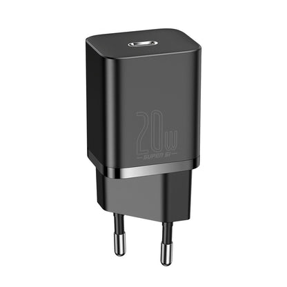 Carregador de rede Baseus Super Si com cabo Lightning, 20 W, 3 A, 1 x USB-C, preto TZCCCSUP-B01