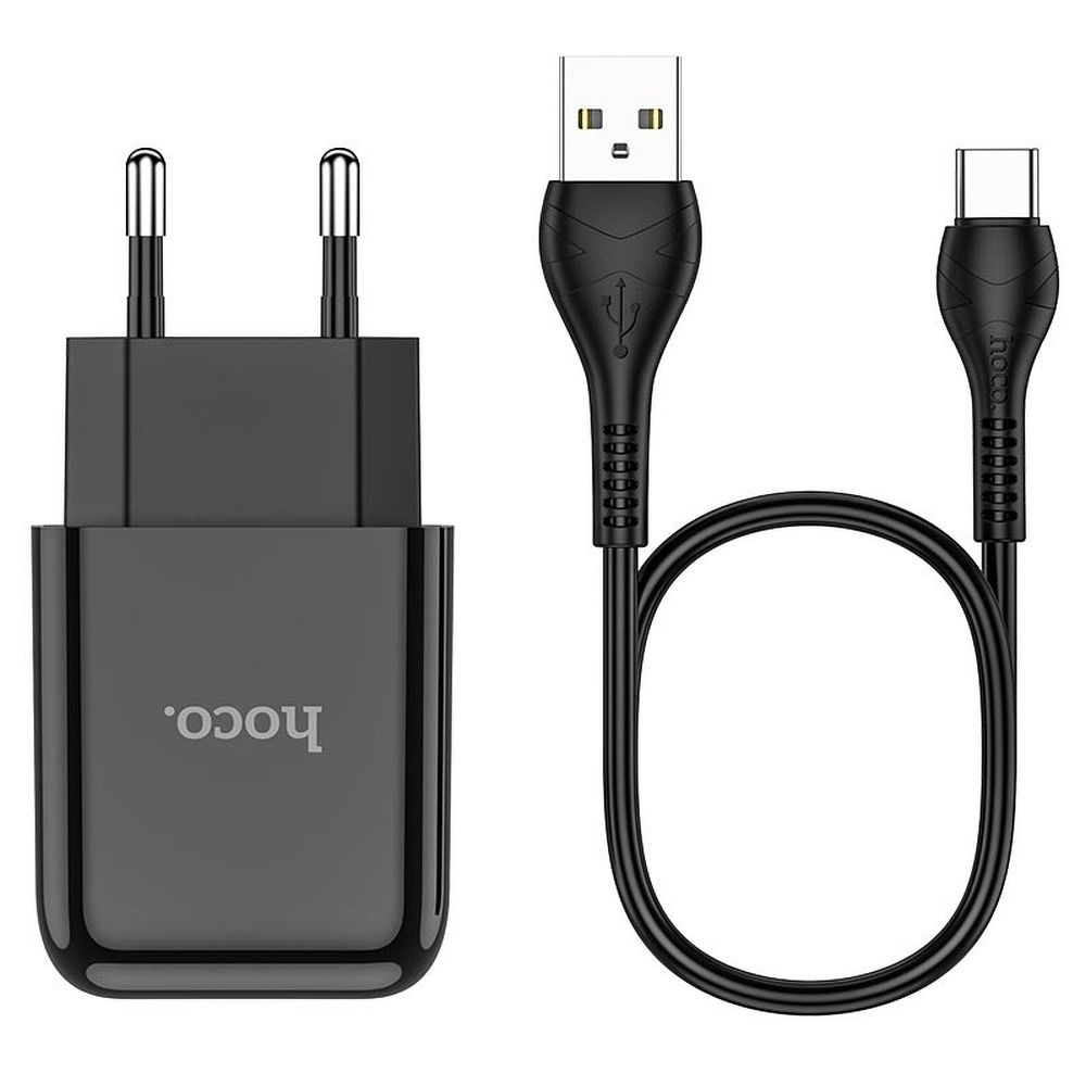 Carregador de Rede com Cabo USB-C HOCO N2, 10W, 2A, 1 x USB-A, Preto