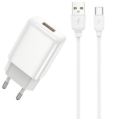 Carregador de rede Prestico F7S USB-C com cabo, 12 W, 2,4 A, 1 x USB-A, branco 