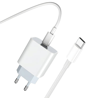 Carregador de Rede com Cabo USB-C Prestico F8S, 20W, 3A, 1 x USB-C, Branco