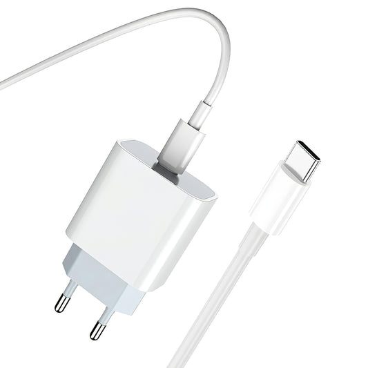 Carregador de Rede com Cabo USB-C Prestico F8S, 20W, 3A, 1 x USB-C, Branco