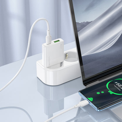 Carregador de rede com cabo USB-C Borofone BN25 Wish, 30W, 3A, 1 x USB-A - 1 x USB-C, branco 