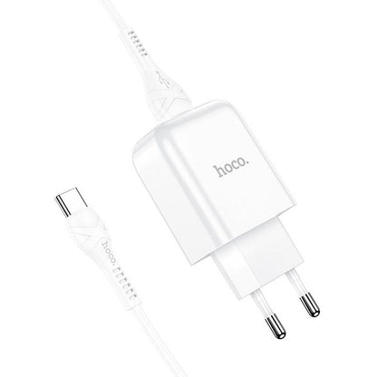 Carregador de rede com cabo USB-C HOCO N2, 10 W, 2,1 A, 1 x USB-A, branco 