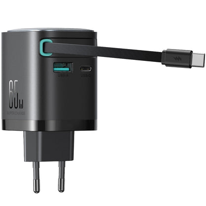 Carregador de rede Joyroom JR-TCL02 com cabo USB-C JR-TCL02, 65W, 3A, 1 x USB-A - 1 x USB-C, preto 