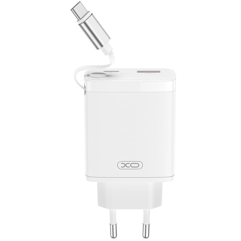 Carregador de Rede com Cabo USB-C XO Design CE31, 30W, 3A, 1 x USB-A - 1 x USB-C, Branco