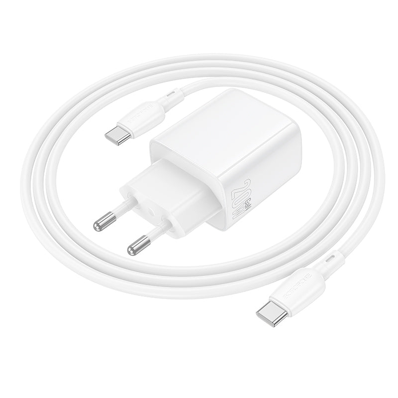 Carregador de Rede com Cabo USB-C Borofone BN26 Fuente, 20W, 3A, 1 x USB-C, Branco