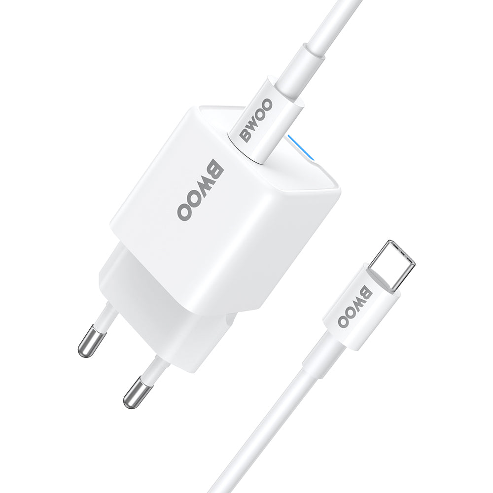 Carregador de Rede com Cabo USB-C BWOO CDA211, 30W, 3A, 1 x USB-C, Branco