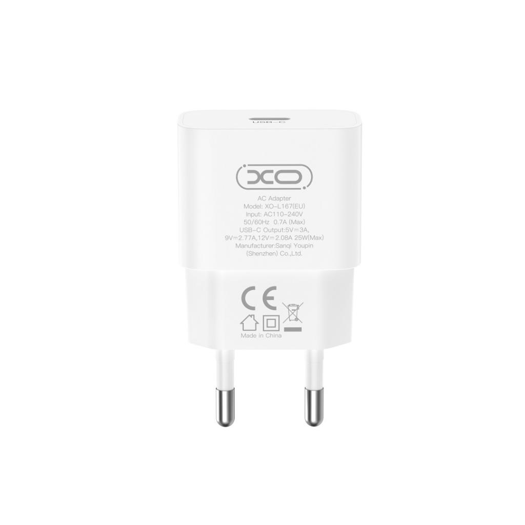 Carregador de Rede com Cabo USB-C XO Design L167, 25W, 3A, 1 x USB-C, Branco