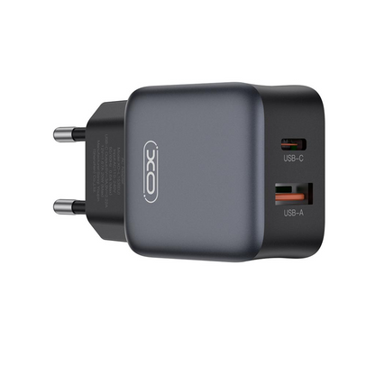 Carregador de Rede com Cabo Lightning XO Design L156, 30W, 3A, 1 x USB-A - 1 x USB-C, Preto
